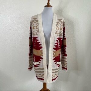 Moraga Southwestern Long Knit Cardigan Womens Large Aztec Casual Open Front Cozy